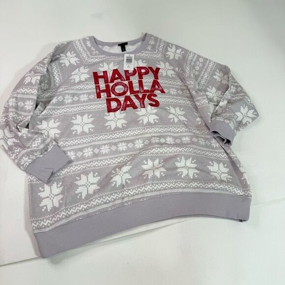 Torrid Sweatshirt Womens 3X Happy Holla Days Fair Isle Gray New Crewneck - Picture 1 of 7